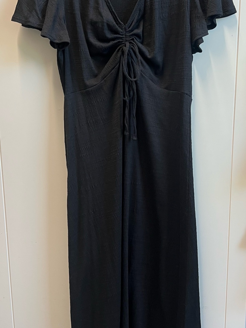 Black Ruched Front Wide-Leg Jumpsuit